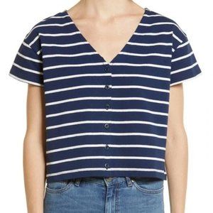 NWT Madewell Striped Boxy Crop Top in Navy Blue, Size Small
